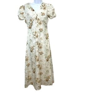 Wow Flowers Babydoll Maxi Dress M Dainty Puff Sleeve Floral Cottagecore Y2K Boho